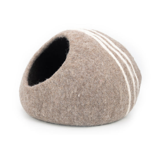 White Stripe Wool Cat Cave House 100% New Zealand Wool handmade color brown 7kg -8kg 50 cm