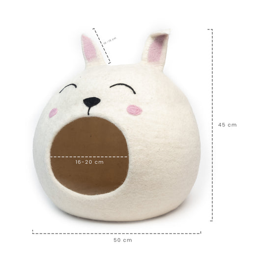 Wool Felt Bunny Cat Cave 100% New Zealand Wool handmade color floral gray white cream bunny pet product comfy