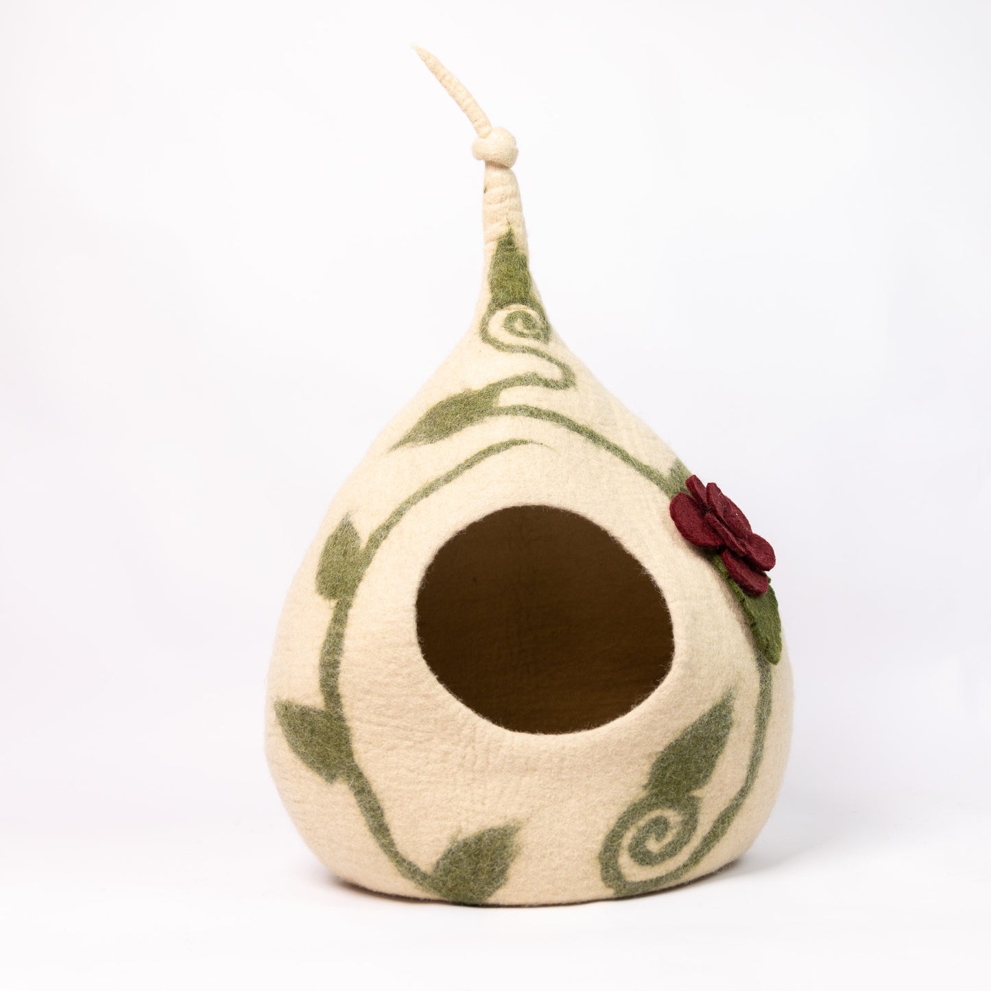 Knot Design Wool Cat Bed House tendril cat cave color floral red green stipe flower