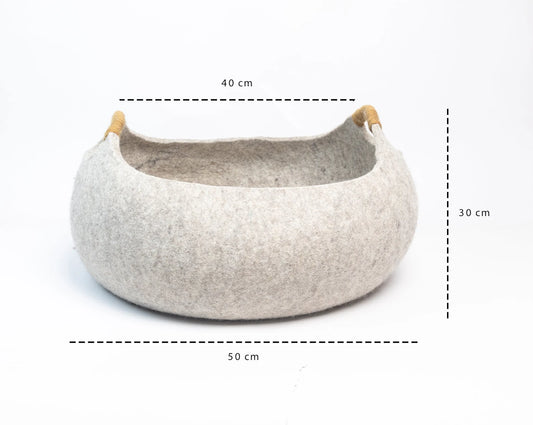 Wool Felt Cat Basket Bed 100% New Zealand Wool handmade color floral brown white black gray cream bunny pet product comfy