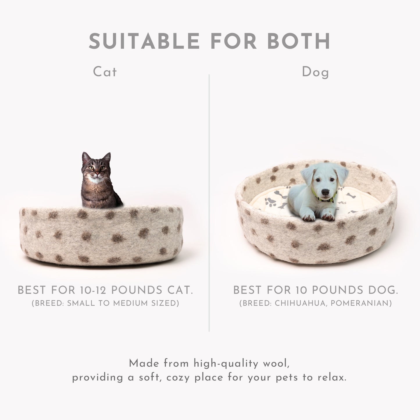 Spotty Handmade Felt Pet Bed 100% New Zealand Wool handmade color floral gray white cream pet product comfy
