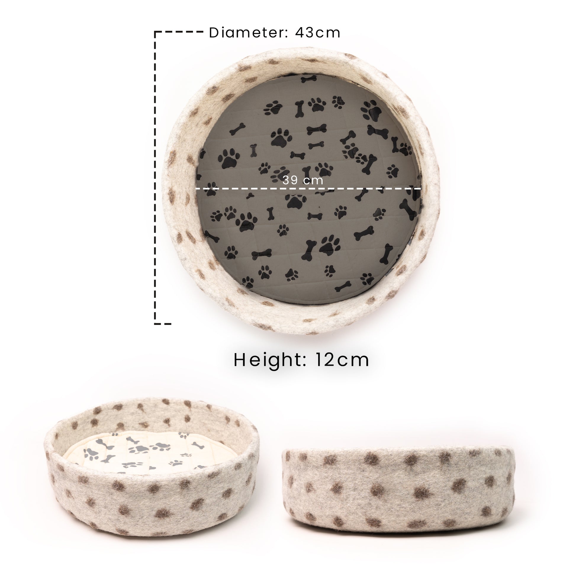 Spotty Handmade Felt Pet Bed 100% New Zealand Wool handmade color floral gray white cream pet product comfy