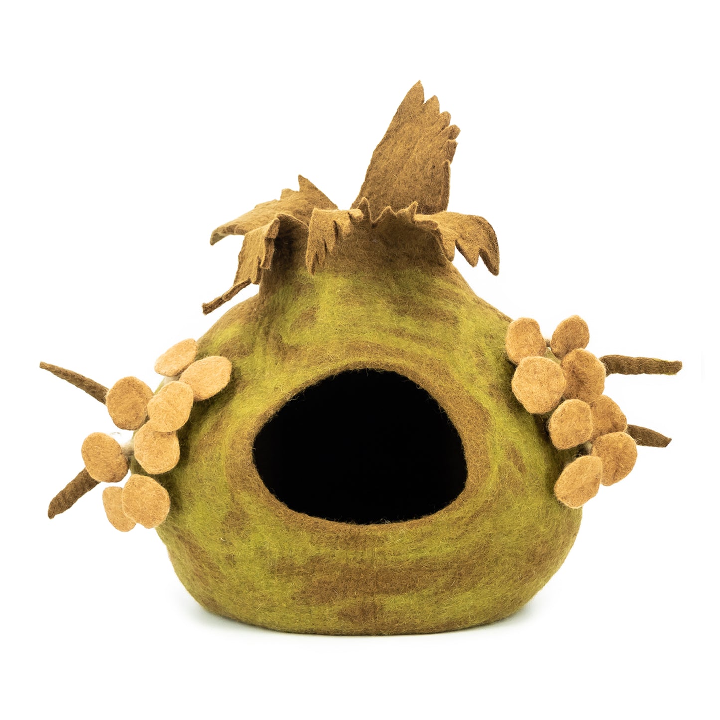 Whiskers Home Mushroom Design Felt Cat House Comfortable and Stylish Pet Cave color green brown