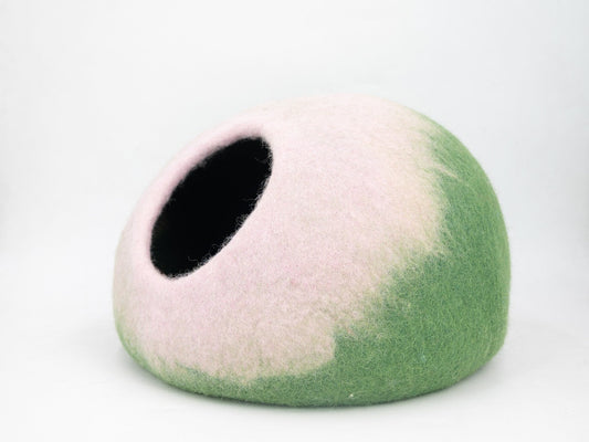 Whiskers Home Peach & Green Felt Cat Cave - 100% New Zealand Wool Whisker's Home