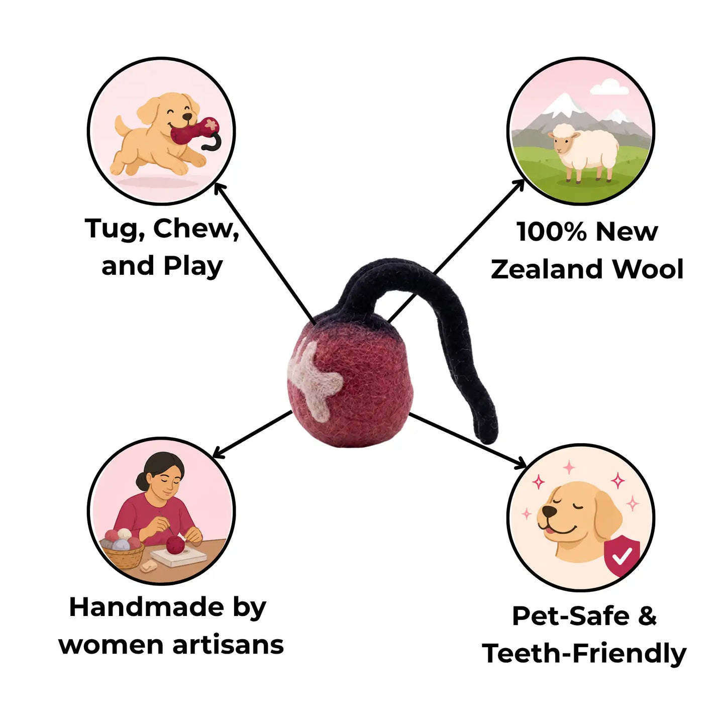 Handmade Felt Bone Bauble Pet Toy