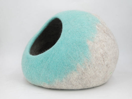 Whiskers Home Wool Felt Sky Blue Cat Bed 100% New Zealand Wool Whisker's Home