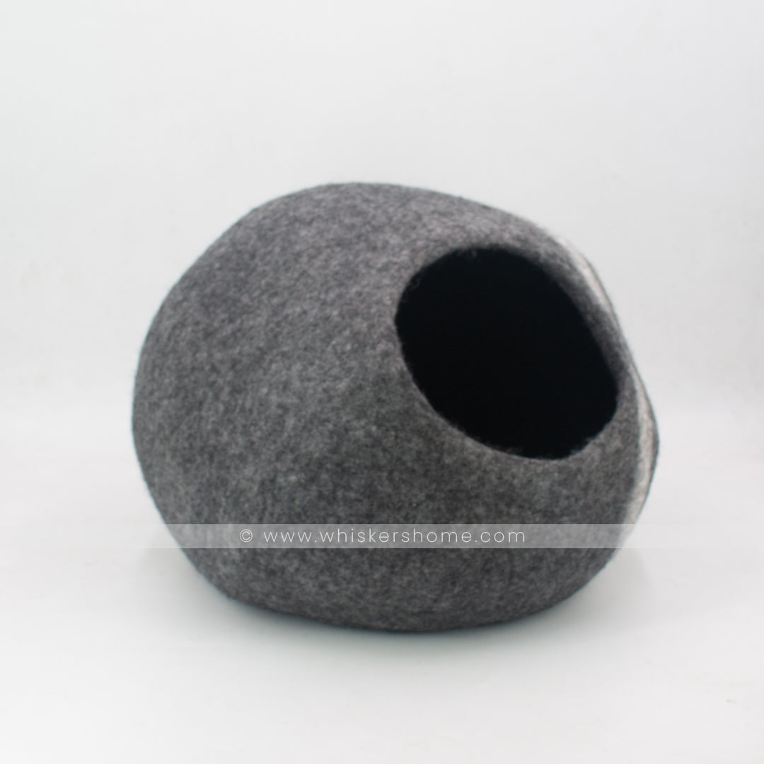 grey white strip cat cave, white stripe cat cave, grey cat cave