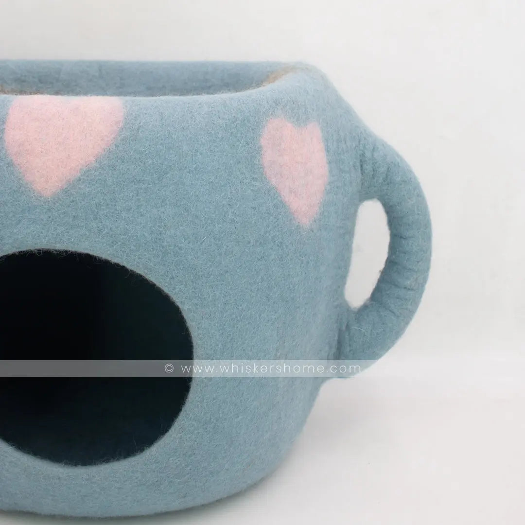 cup cat cave, blue heart cat cave, light blue cat cave