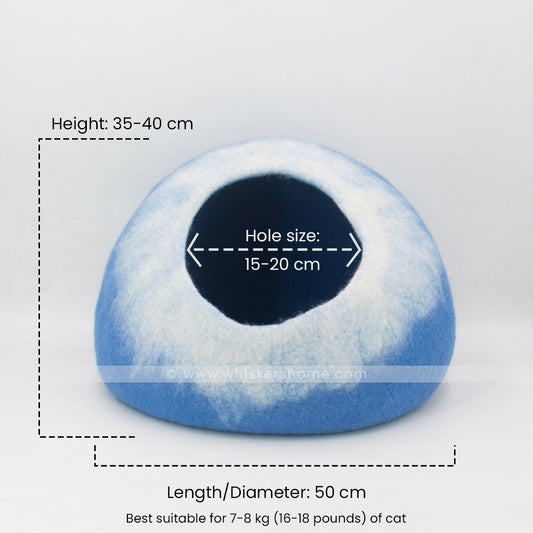 blue and white cat cave, light blue cat cave