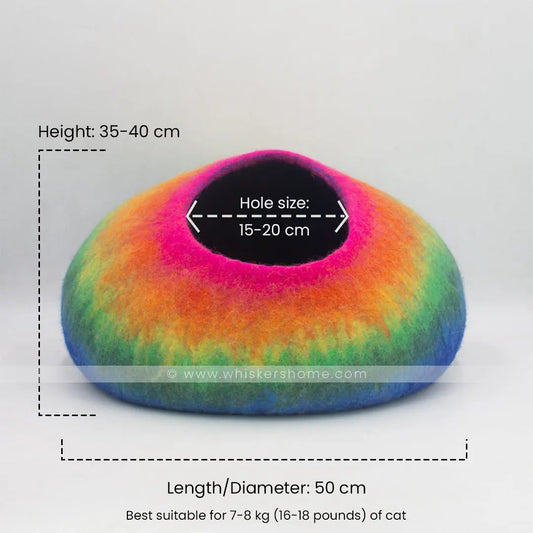 rainbow design cat cave, multicolor cat cave, felt cat cave