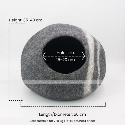 grey white strip cat cave, white stripe cat cave, grey cat cave