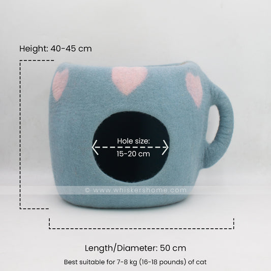 cup cat cave, blue heart cat cave, light blue cat cave