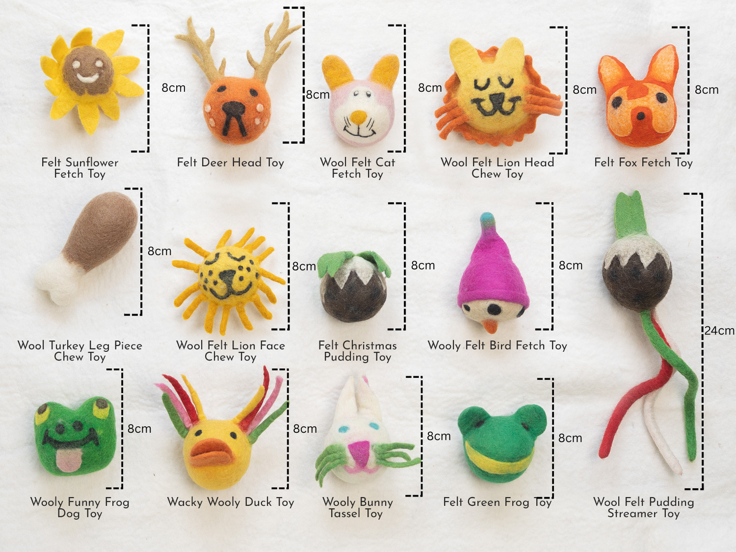 Eco-Toys Bundle: 8cm Wool Felt Pet Toys