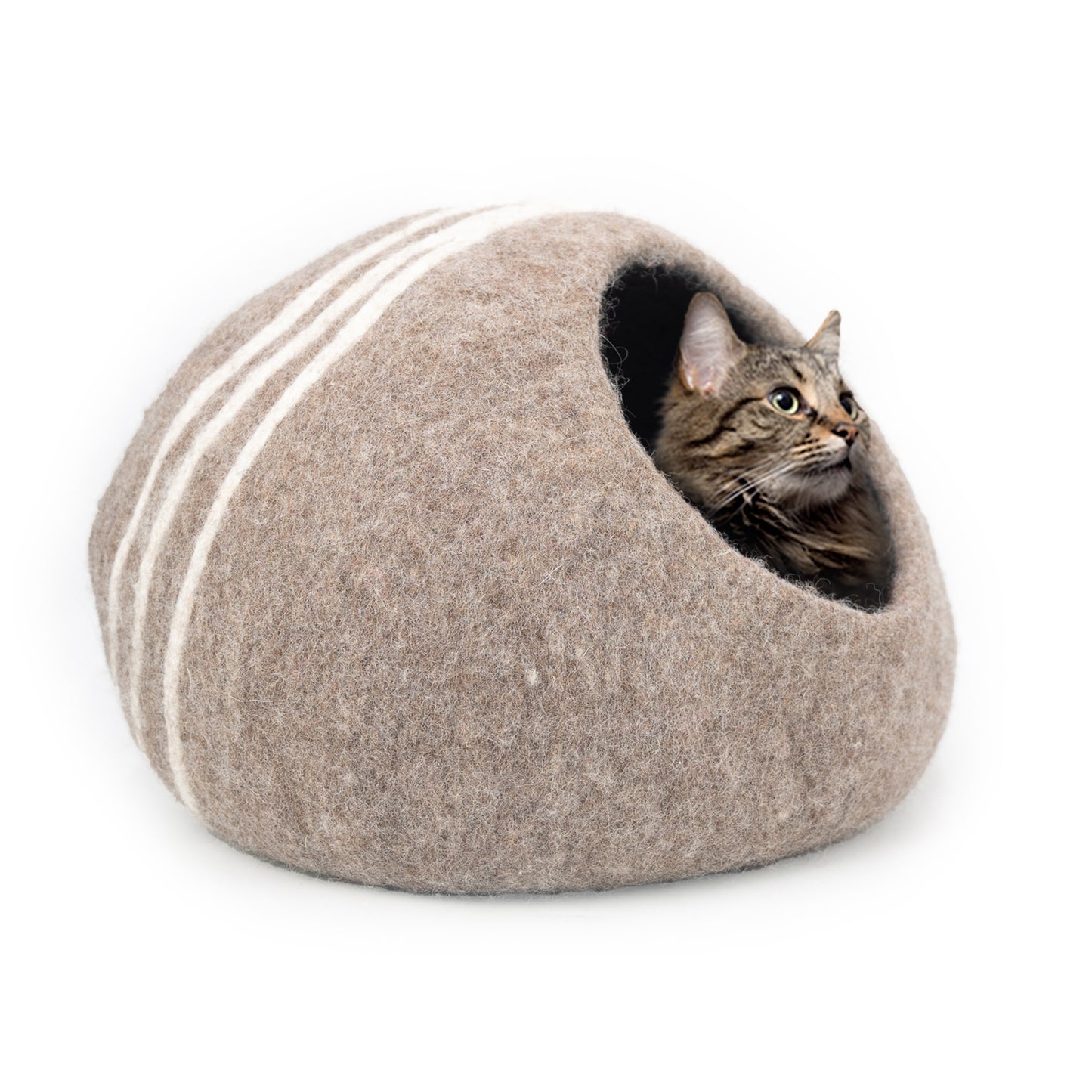 White Stripe Wool Cat Cave House 100% New Zealand Wool handmade color brown 7kg -8kg 50 cm