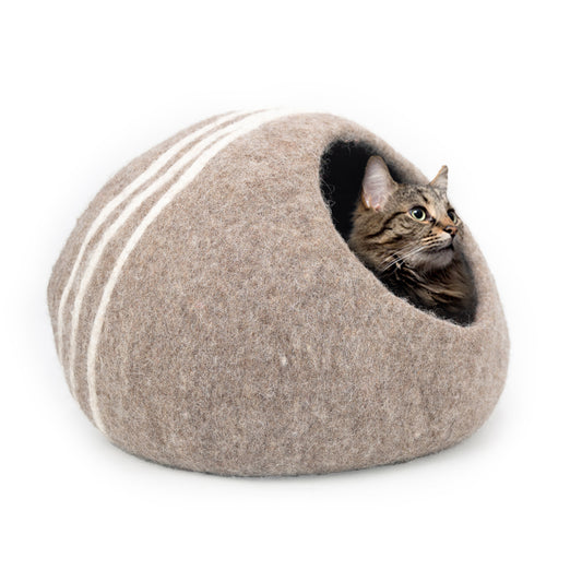 White Stripe Wool Cat Cave House 100% New Zealand Wool handmade color brown 7kg -8kg 50 cm