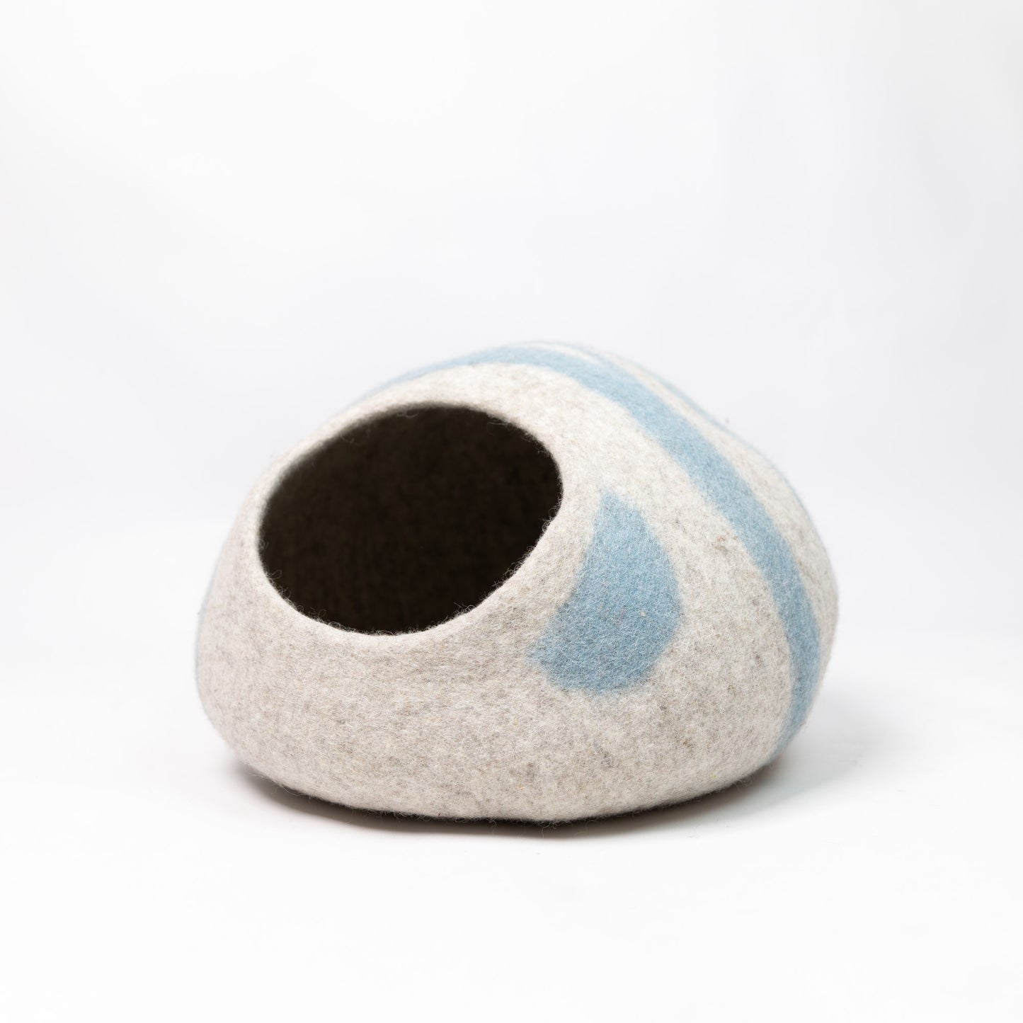 Blue stripe felt cat cave made from 100% New Zealand wool