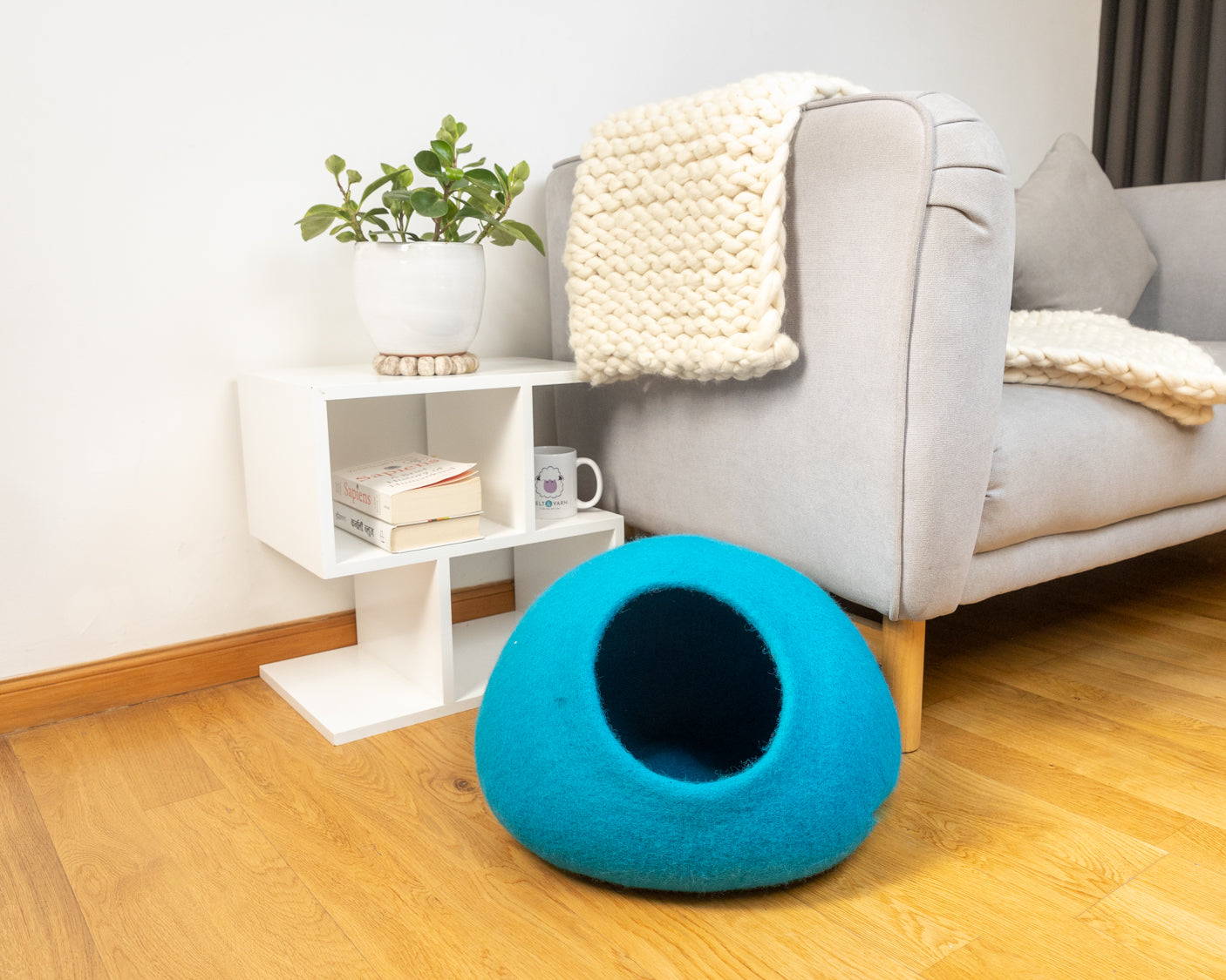 Solid Color Felt Cat Cave 100% New Zealand Wool handmade color floral blue gray green cream yellow bunny pet product comfy