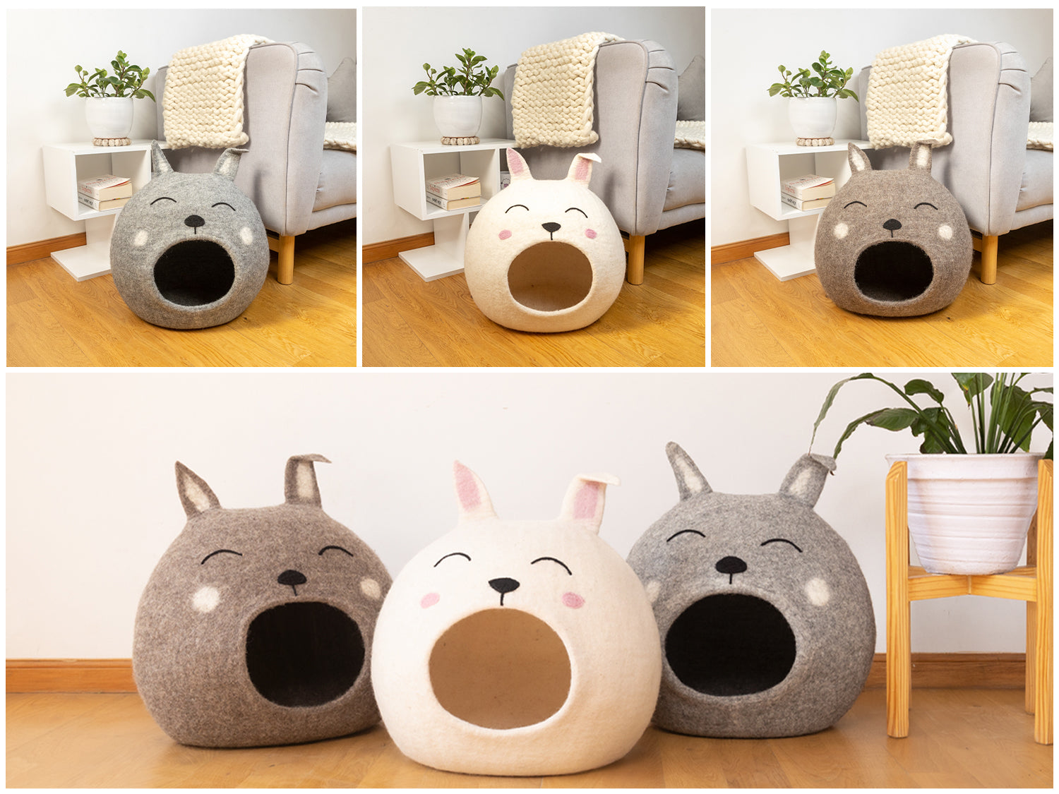 Wool Felt Bunny Cat Cave