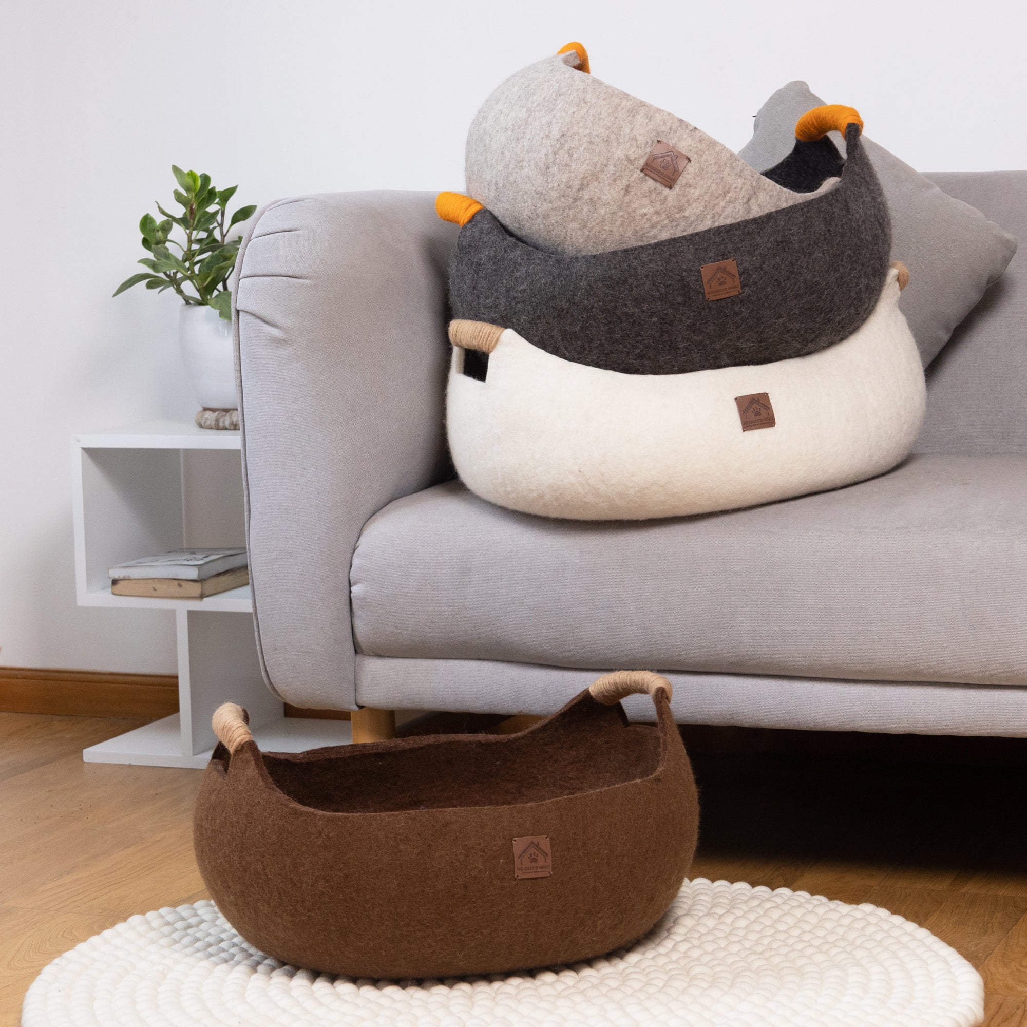 Wool Felt Cat Basket Bed 100% New Zealand Wool handmade color floral brown white black gray cream pet product comfy