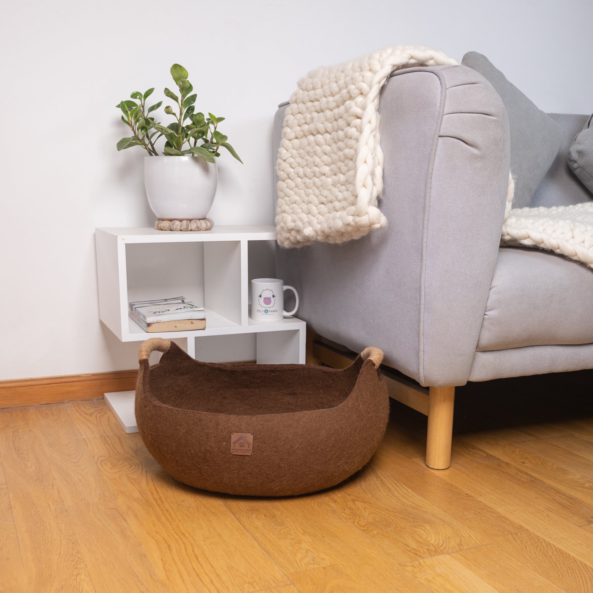 Wool Felt Cat Basket Bed 100% New Zealand Wool handmade color floral brown white black gray cream pet product comfy