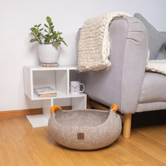 Wool Felt Cat Basket Bed 100% New Zealand Wool handmade color floral brown white black gray cream bunny pet product comfy
