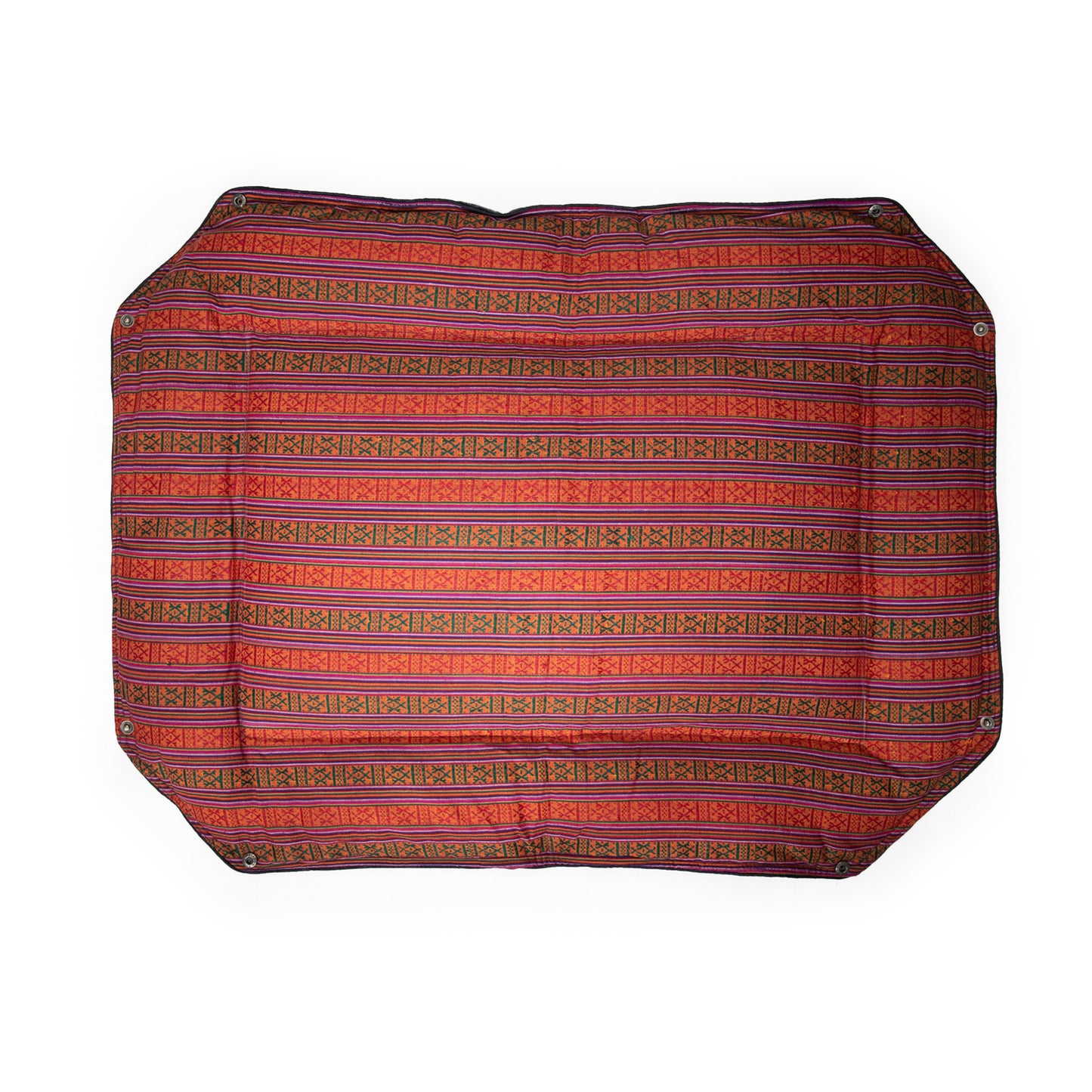 Whiskers Home Wool Felt Dog Bed with 100% Wool and Dhaka Fabric Cover Color Red Stripped Blue Gray