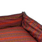 Whiskers Home Wool Felt Dog Bed with 100% Wool and Dhaka Fabric Cover Color Red Stripped Blue Gray