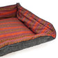 Whiskers Home Wool Felt Dog Bed with 100% Wool and Dhaka Fabric Cover Color Red Stripped Blue Gray