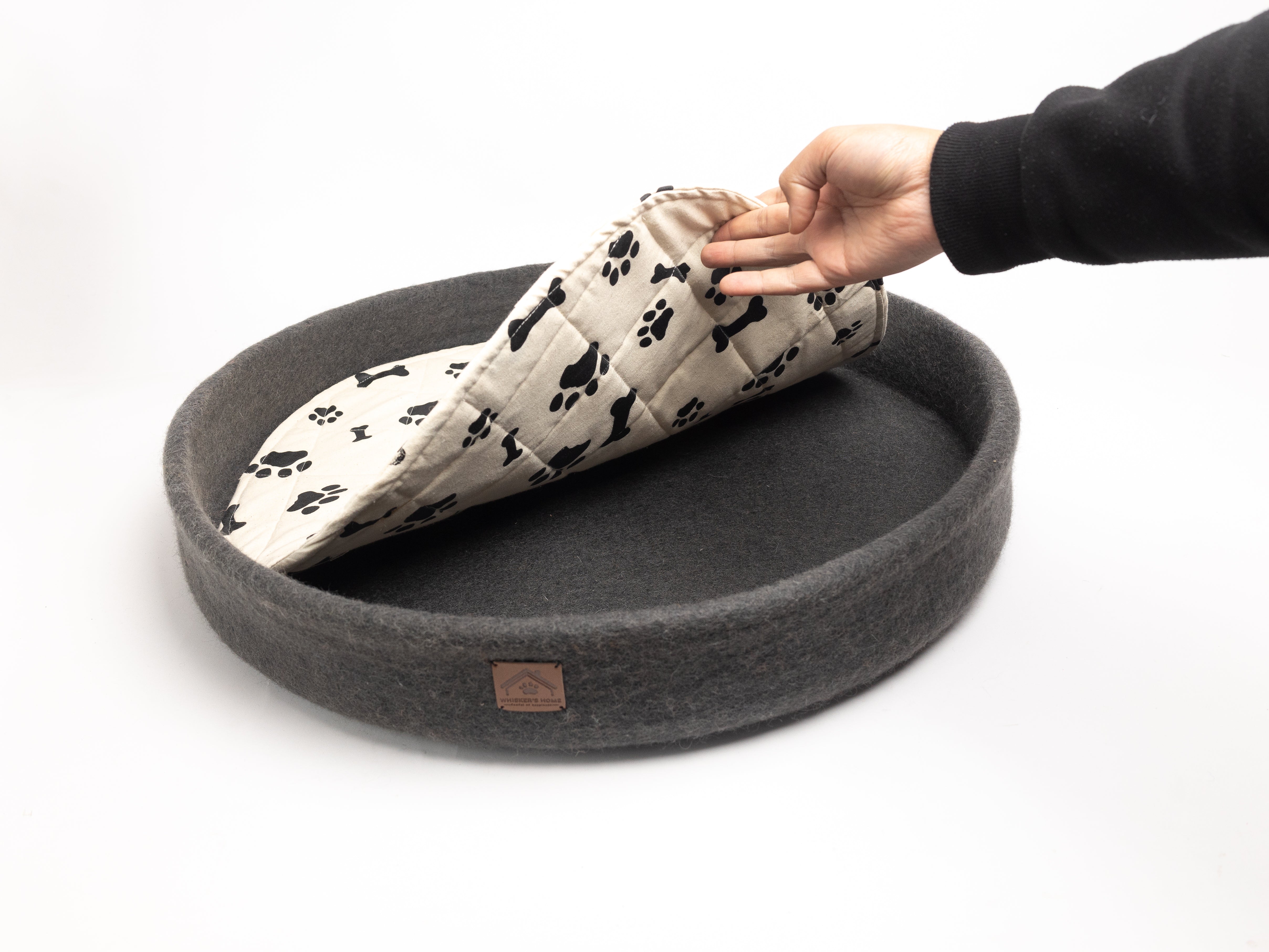 Felt Dark Grey Dog Bed with Removable Cushion