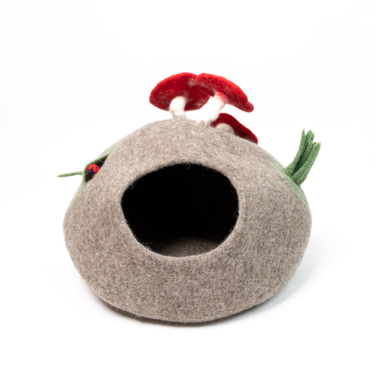 Mini Bug Mushroom Felt Cat Cave 100% New Zealand Wool handmade color floral red green brown 7kg -8kg 50 cm