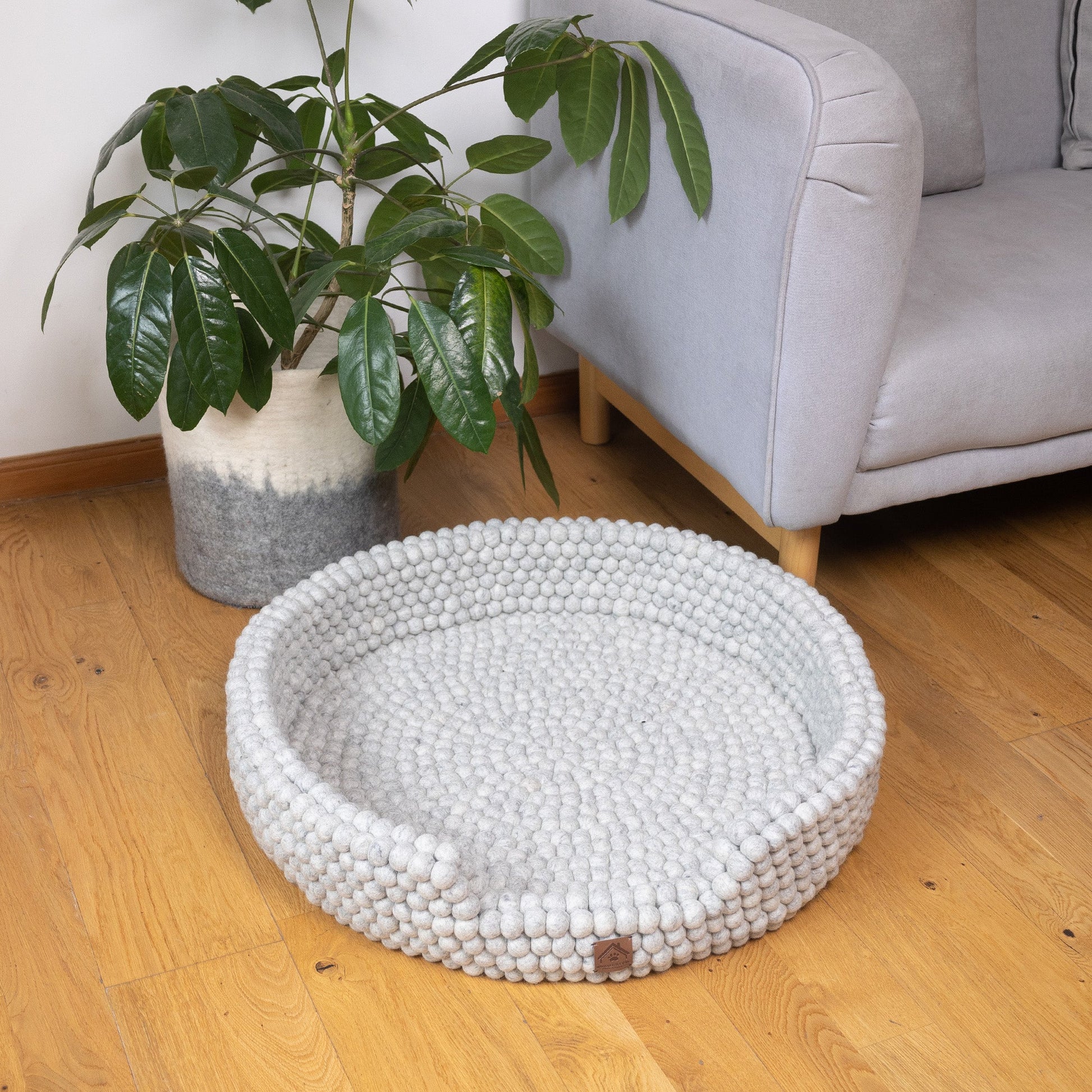 Whiskers Home Felt Ball Bolster Dog Bed Handcrafted Wool Bed with a Cozy, Secure Nesting Design Whisker's Home