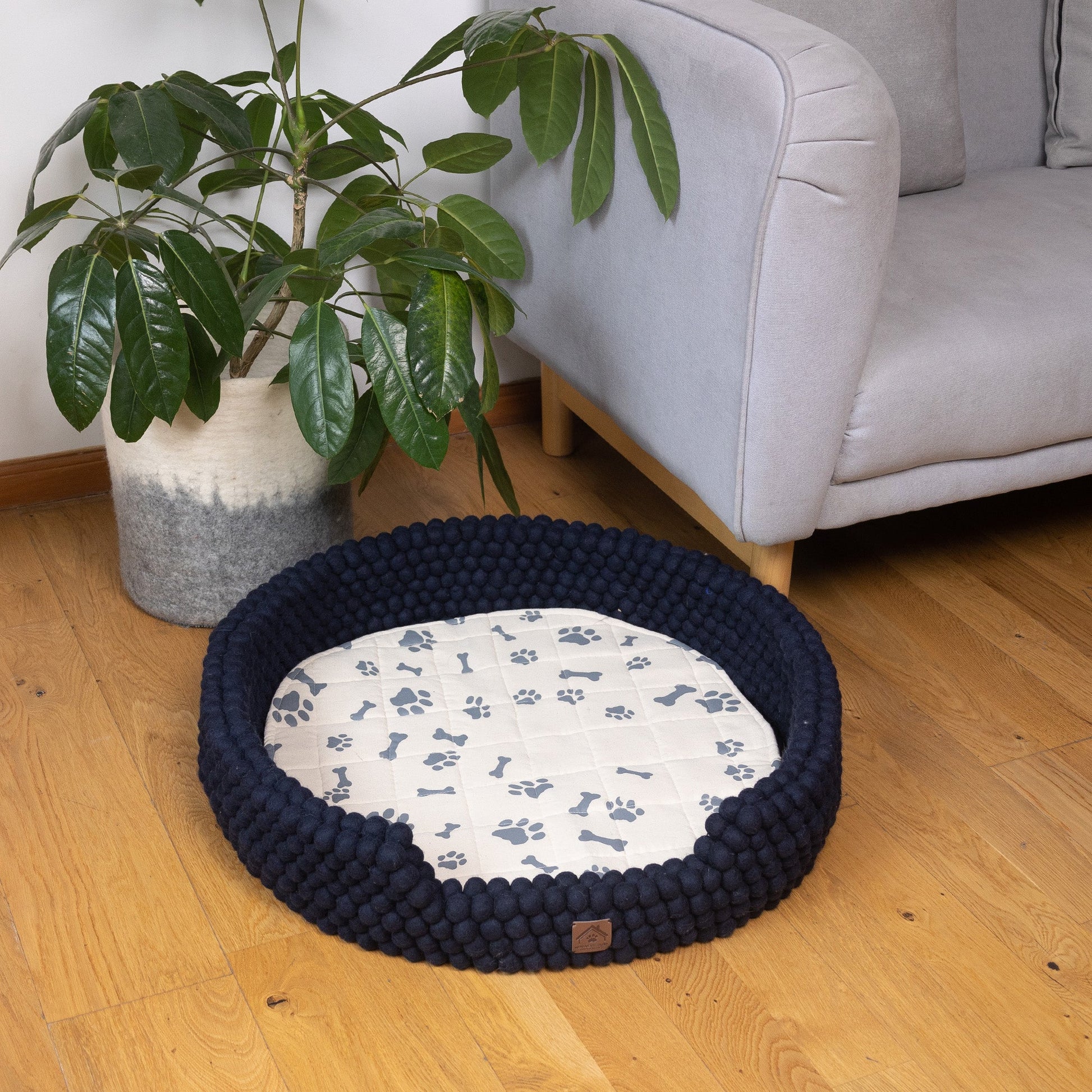 Whiskers Home Felt Ball Bolster Dog Bed Handcrafted Wool Bed with a Cozy, Secure Nesting Design Whisker's Home
