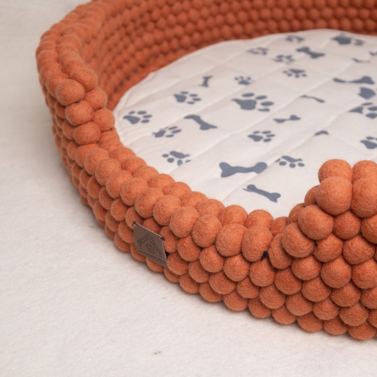 Whiskers Home Felt Ball Bolster Dog Bed Handcrafted Wool Bed with a Cozy, Secure Nesting Design Whisker's Home