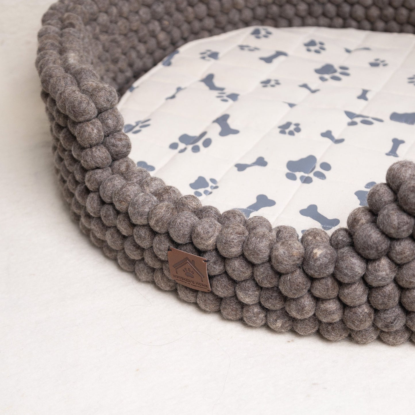 Whiskers Home Felt Ball Bolster Dog Bed Handcrafted Wool Bed with a Cozy, Secure Nesting Design Whisker's Home