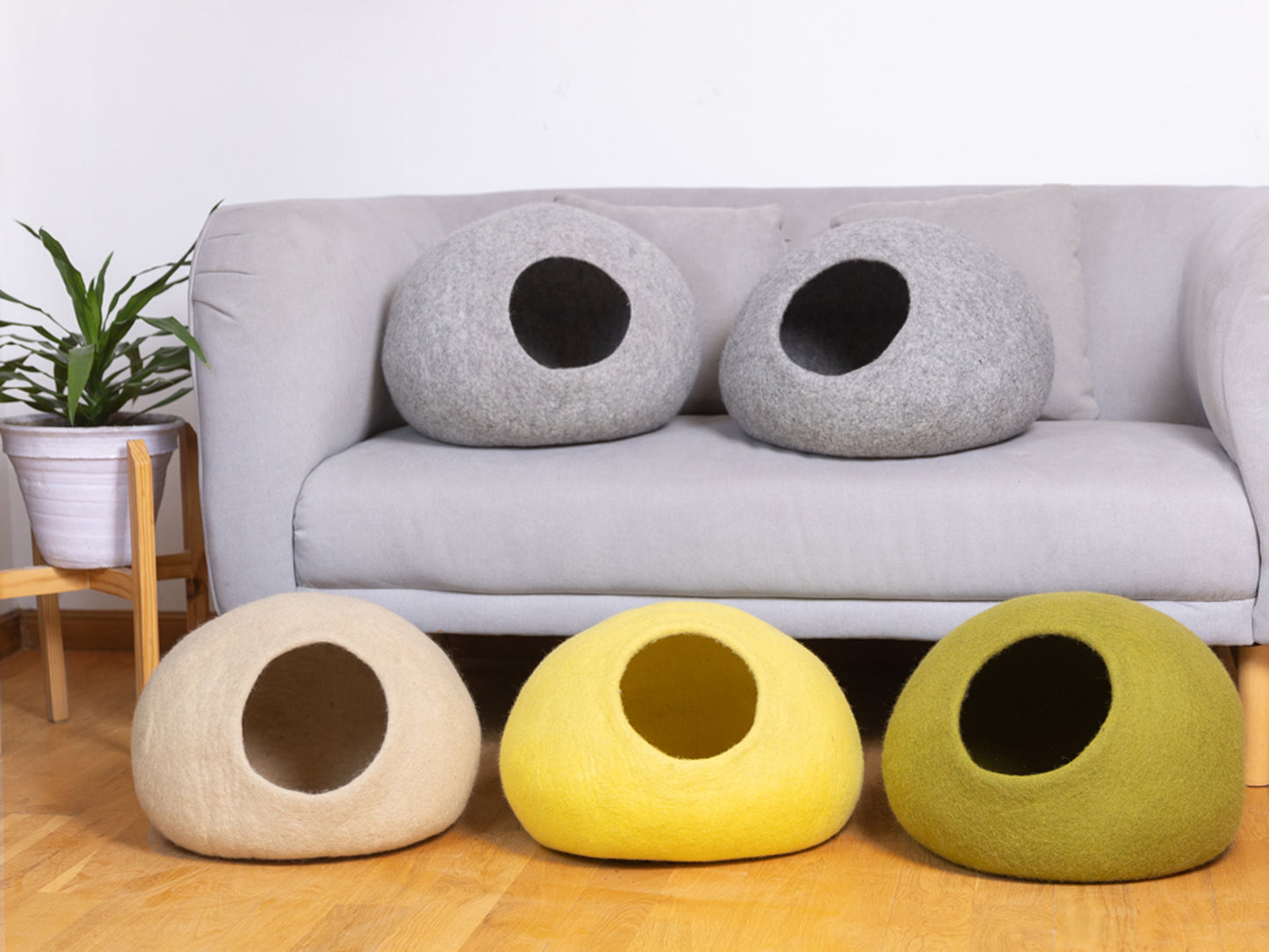 Solid Color Felt Cat Cave 100% New Zealand Wool handmade color floral blue gray green cream yellow bunny pet product comfy