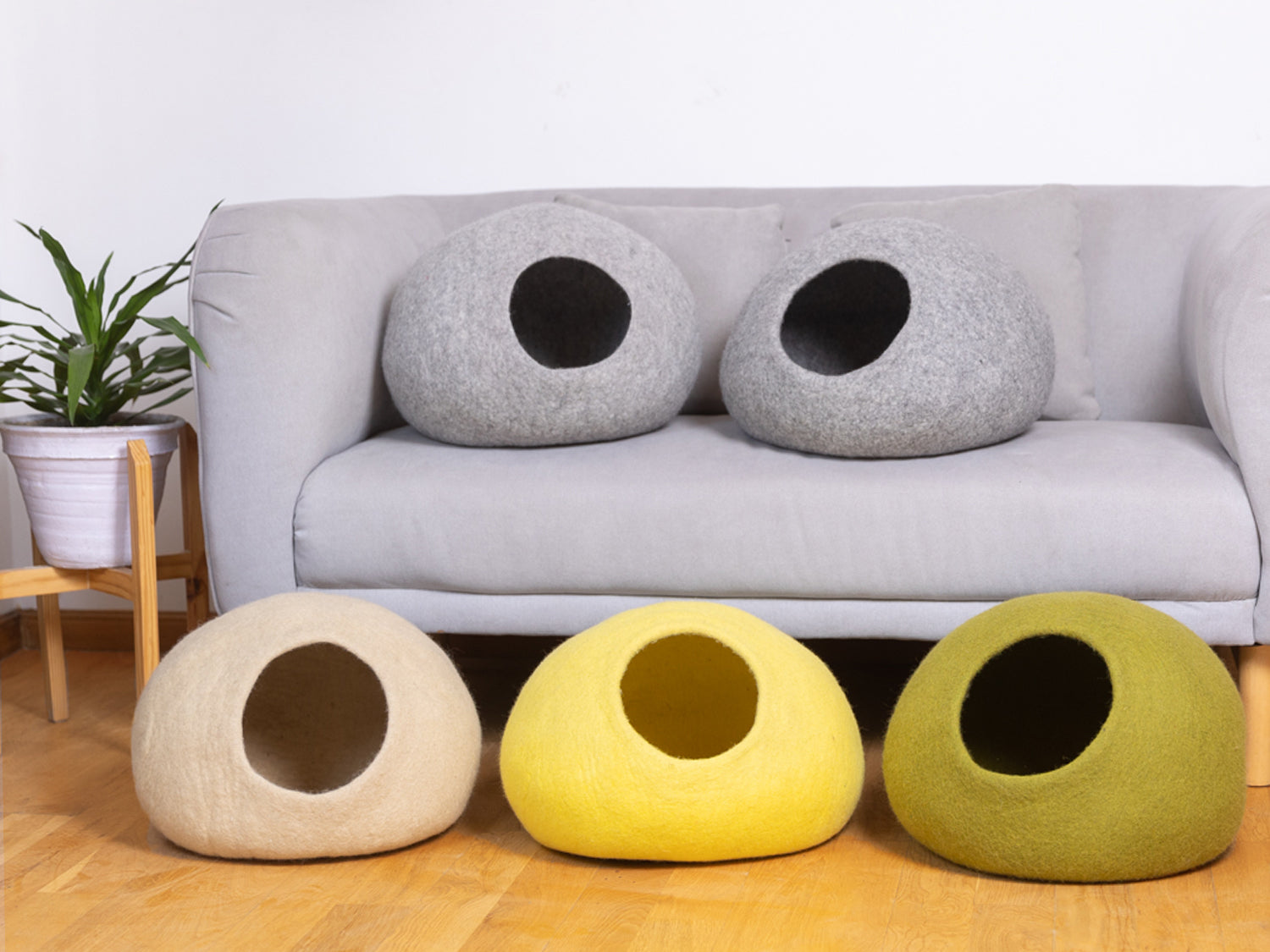 Solid Color Felt Cat Cave 100% New Zealand Wool handmade color floral blue gray green cream yellow bunny pet product comfy