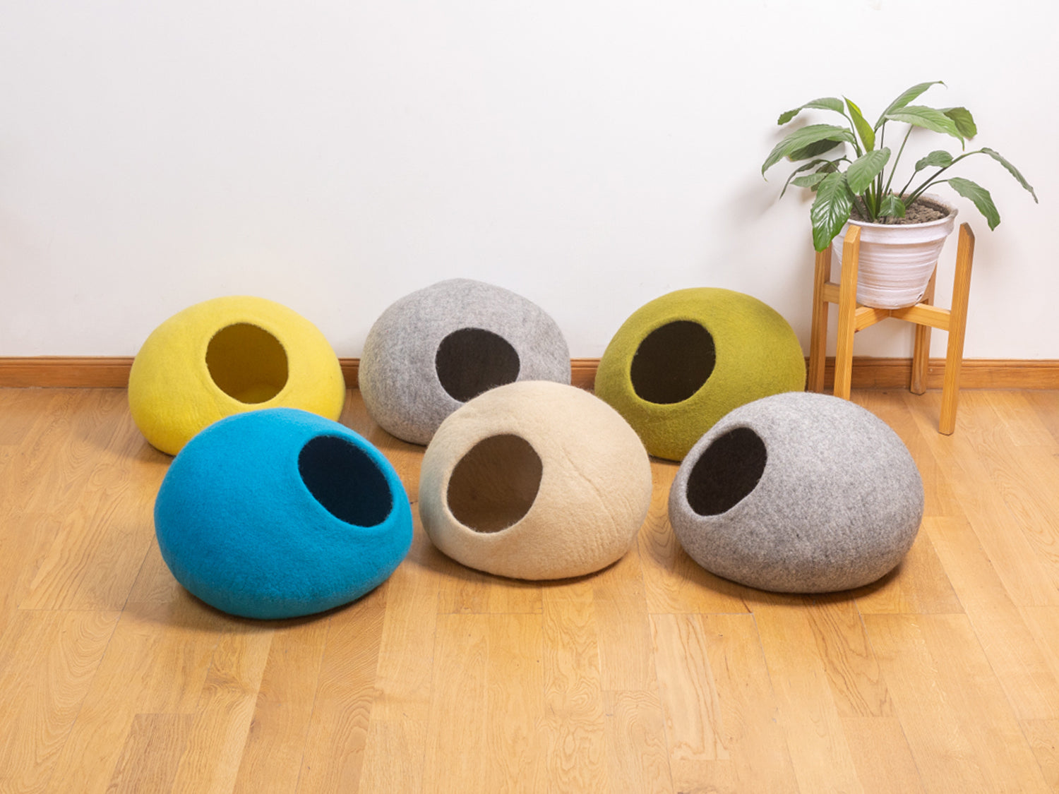 Solid Color Felt Cat Cave 100% New Zealand Wool handmade color floral blue gray green cream yellow bunny pet product comfy