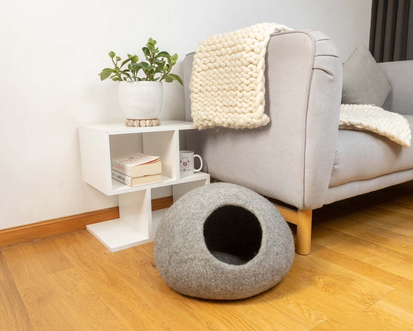 Solid Color Felt Cat Cave 100% New Zealand Wool handmade color floral blue gray green cream yellow bunny pet product comfy