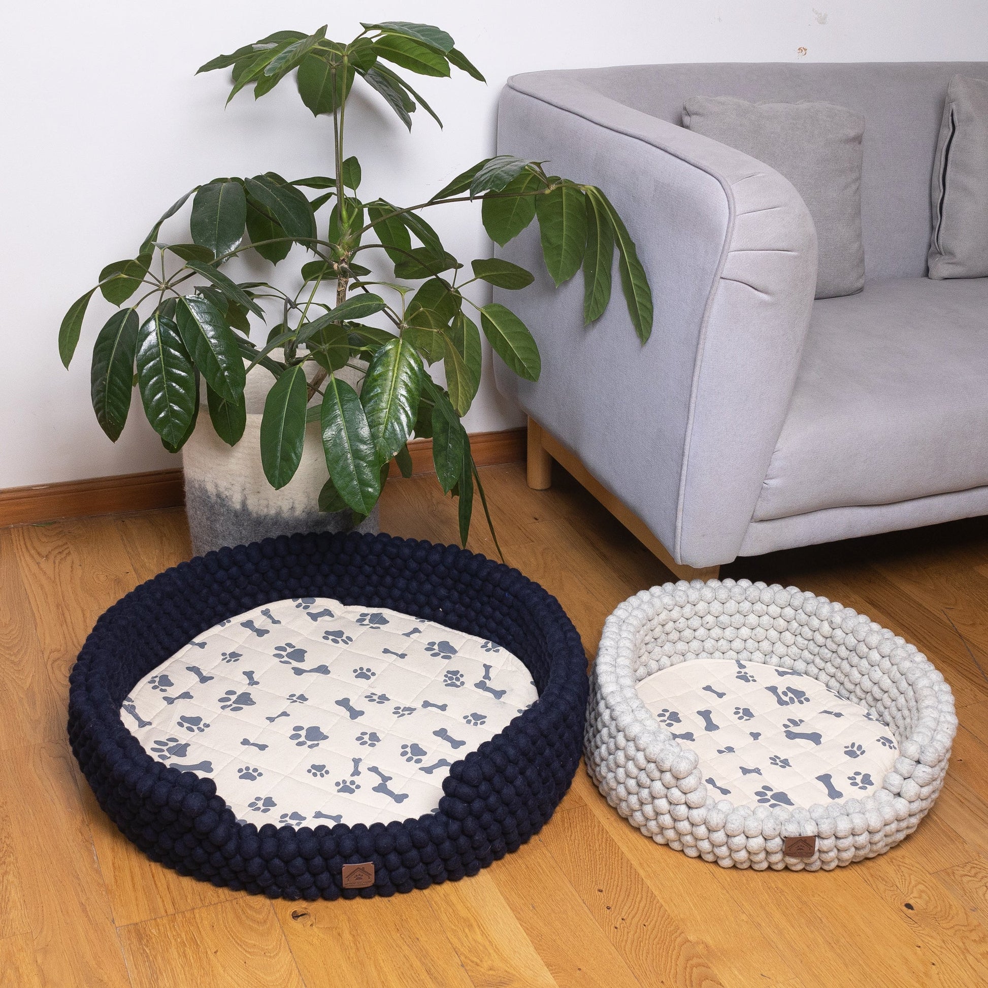 Whiskers Home Felt Ball Bolster Dog Bed Handcrafted Wool Bed with a Cozy, Secure Nesting Design Whisker's Home