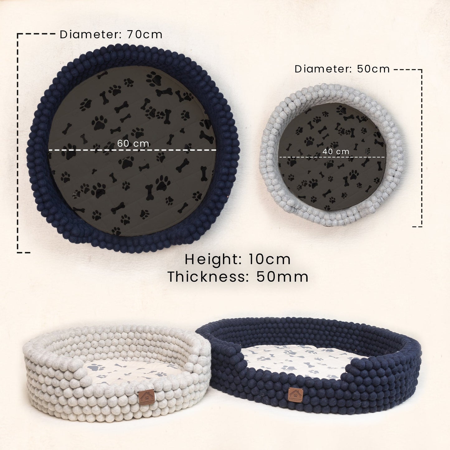 Whiskers Home Felt Ball Bolster Dog Bed Handcrafted Wool Bed with a Cozy, Secure Nesting Design Whisker's Home