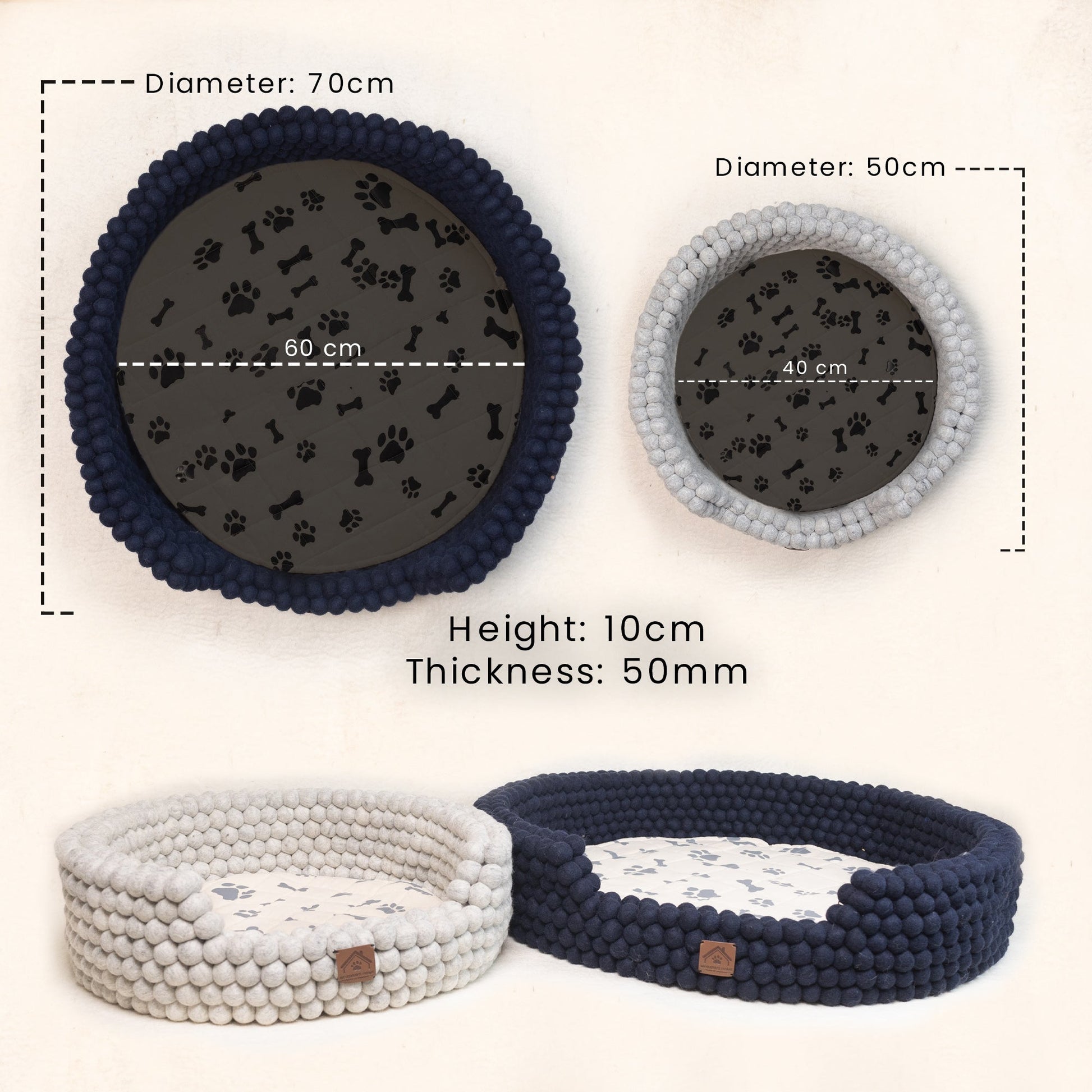 Whiskers Home Felt Ball Bolster Dog Bed Handcrafted Wool Bed with a Cozy, Secure Nesting Design Whisker's Home