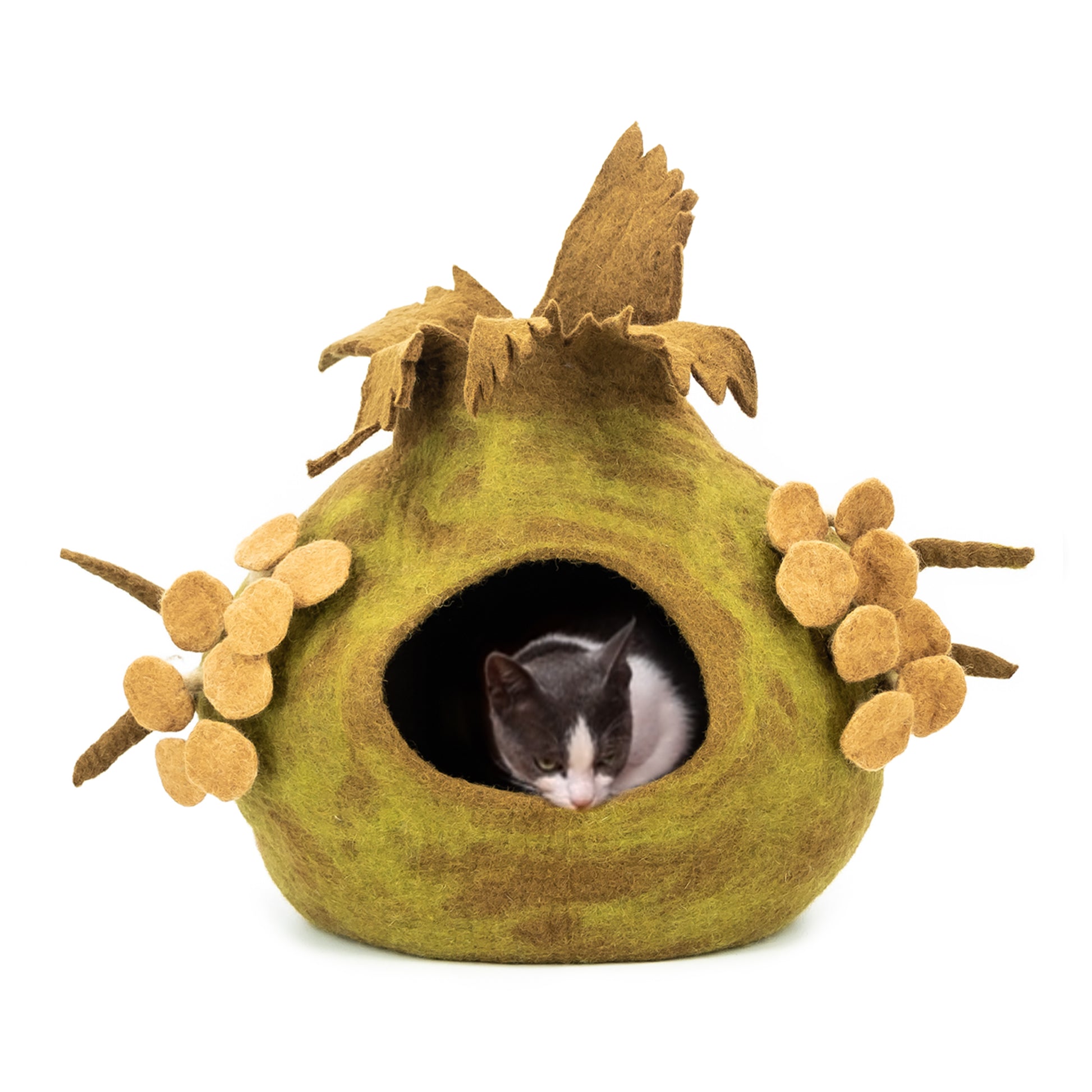 Whiskers Home Mushroom Design Felt Cat House Comfortable and Stylish Pet Cave color green brown. Shop Now and Enjoy Free Shipping on All Pet Beds