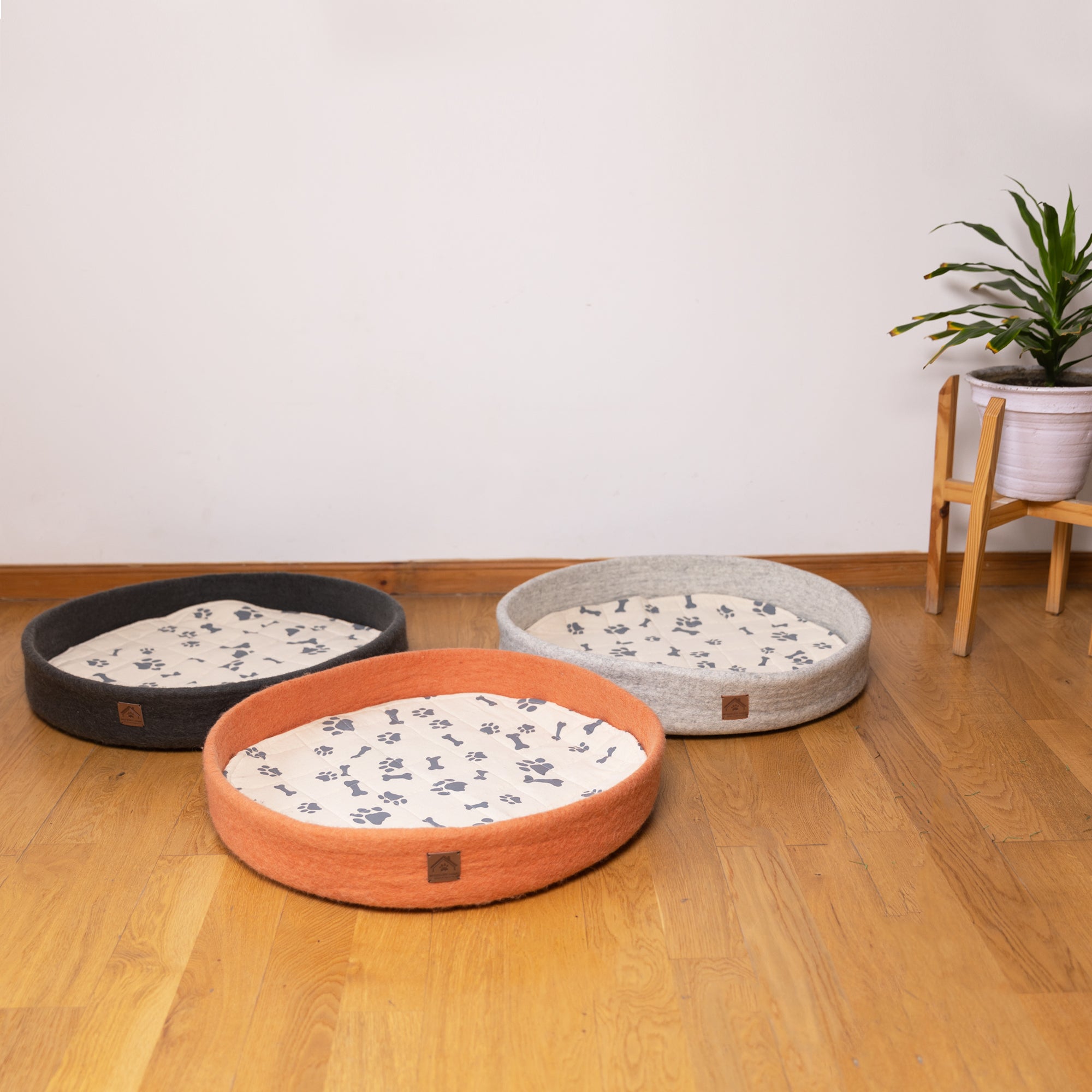 Three Felt Dog Beds, Round Dog Beds, Colorful Wool Dog Beds