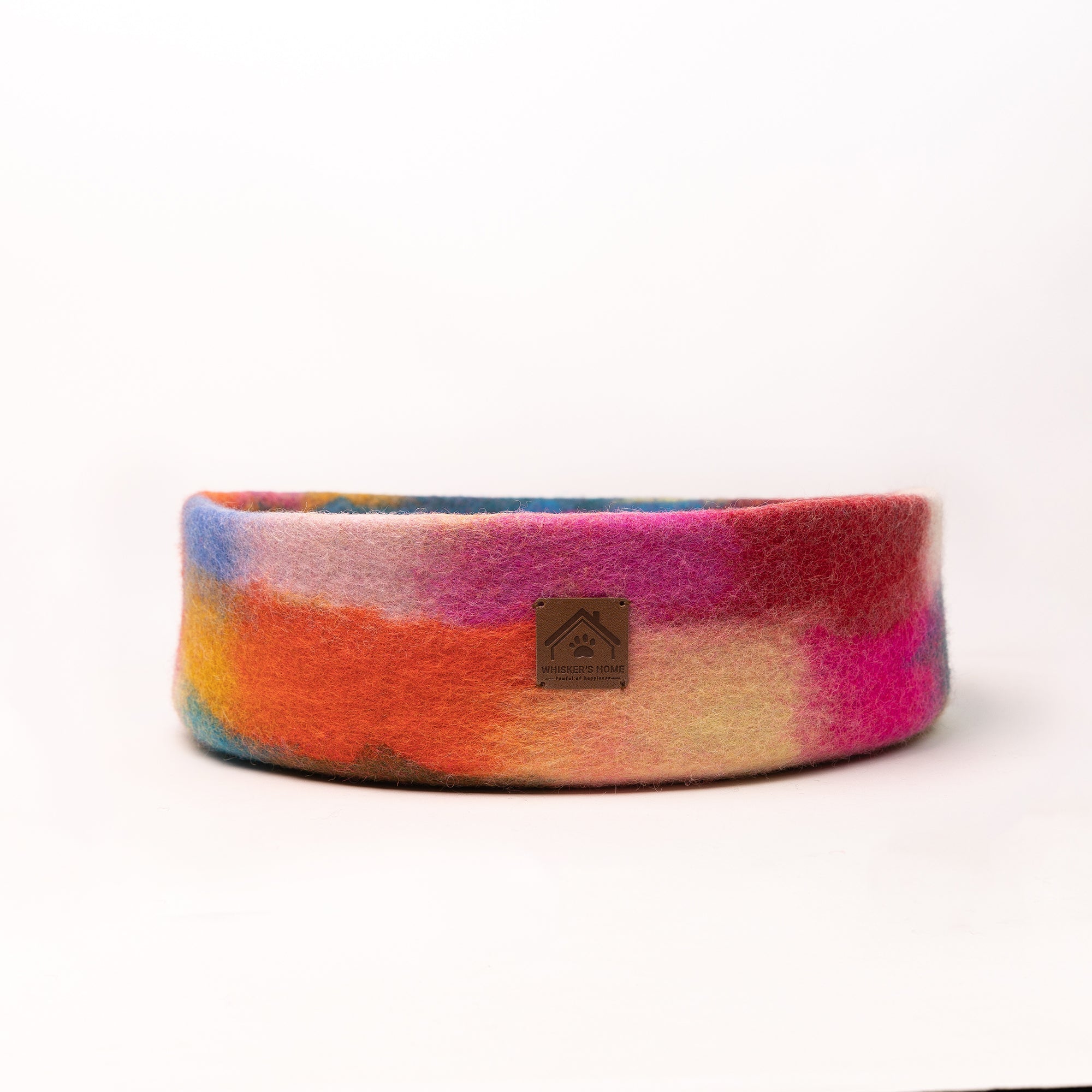 Rainbow Recycled Wool Pet Bed 100% New Zealand Wool handmade color floral gray white pink blue pet product