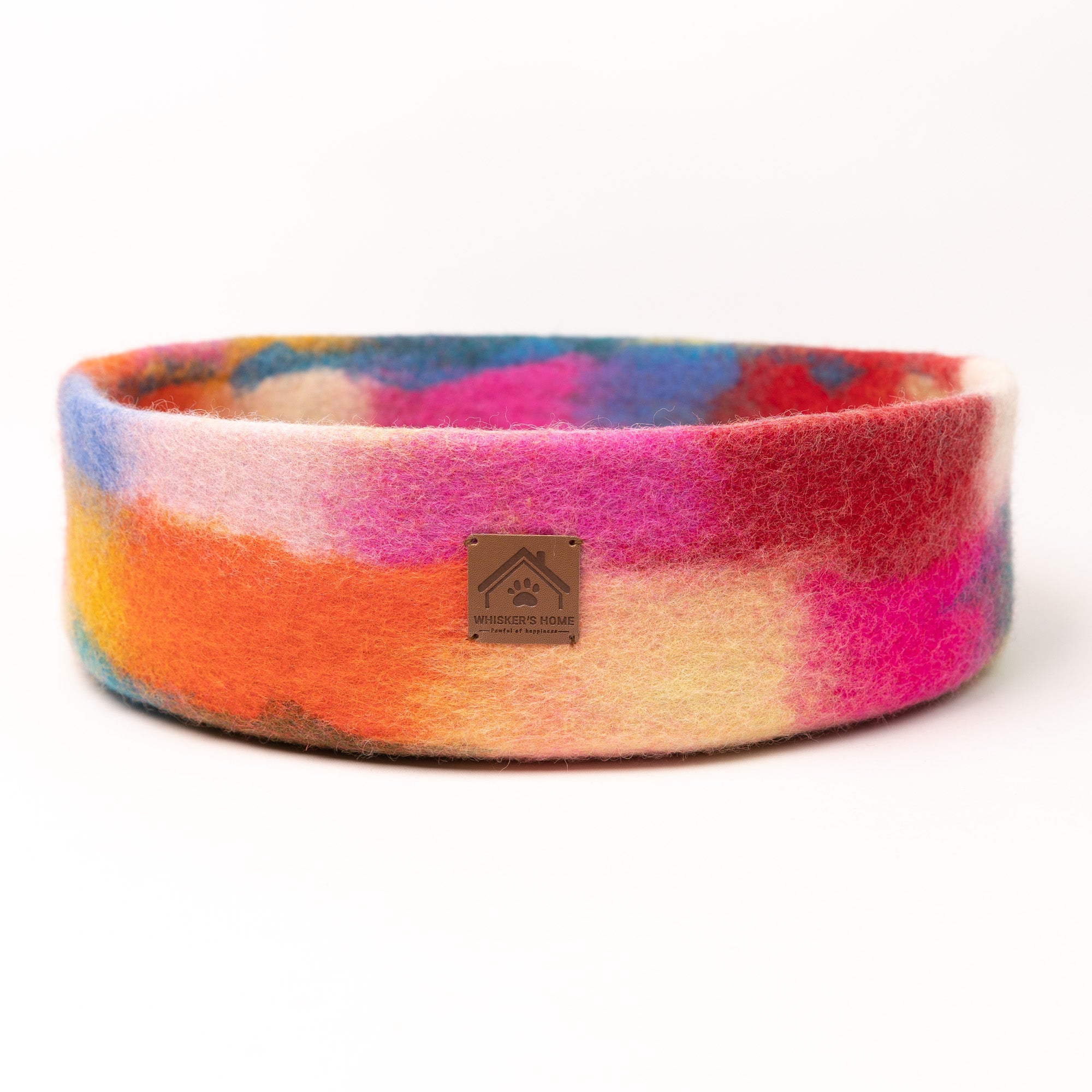Rainbow Recycled Wool Pet Bed 100% New Zealand Wool handmade color floral gray white pink blue pet product