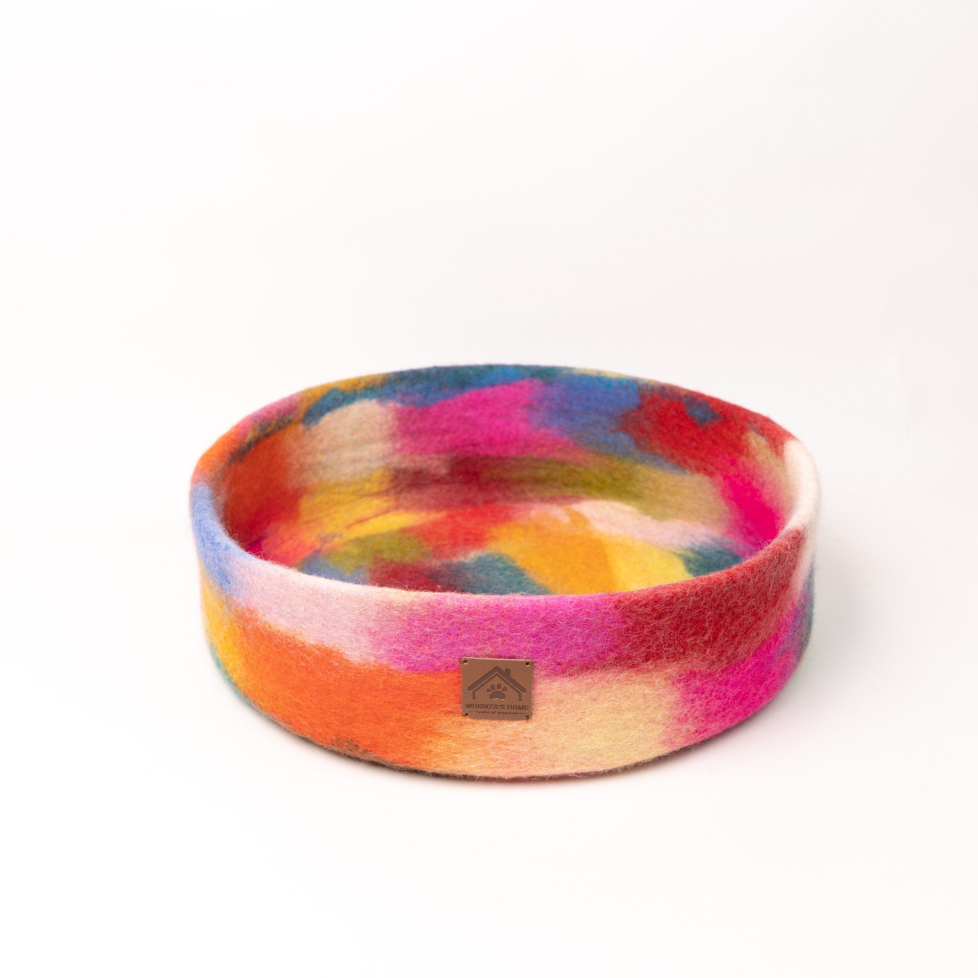 Rainbow Recycled Wool Pet Bed 100% New Zealand Wool handmade color floral gray white pink blue pet product