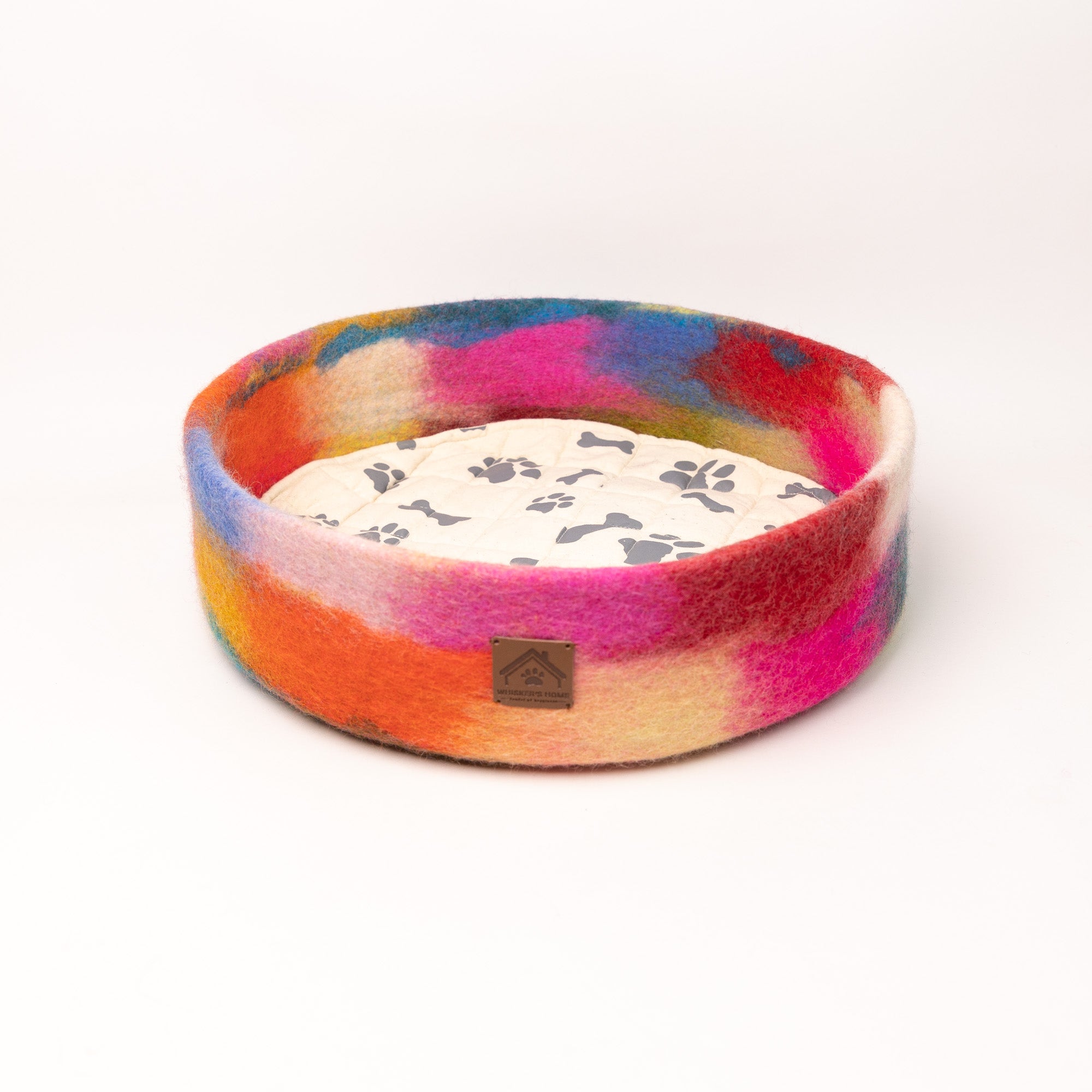 Rainbow Recycled Wool Pet Bed 100% New Zealand Wool handmade color floral gray white pink blue pet product