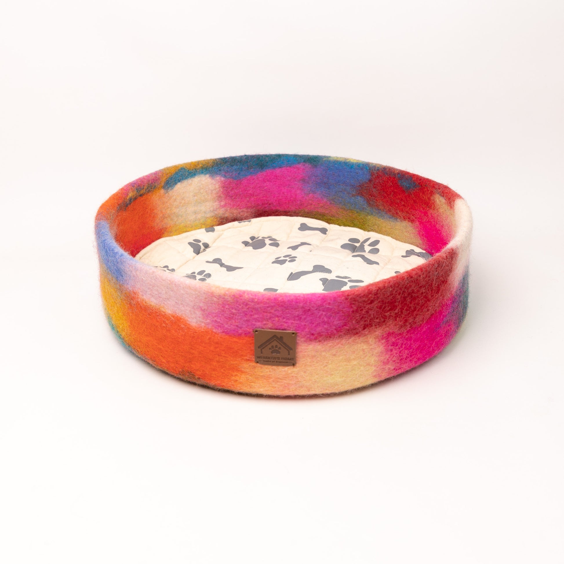 Rainbow Recycled Wool Pet Bed 100% New Zealand Wool handmade color floral gray white pink blue pet product