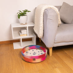 Rainbow Recycled Wool Pet Bed 100% New Zealand Wool handmade color floral gray white pink blue pet product