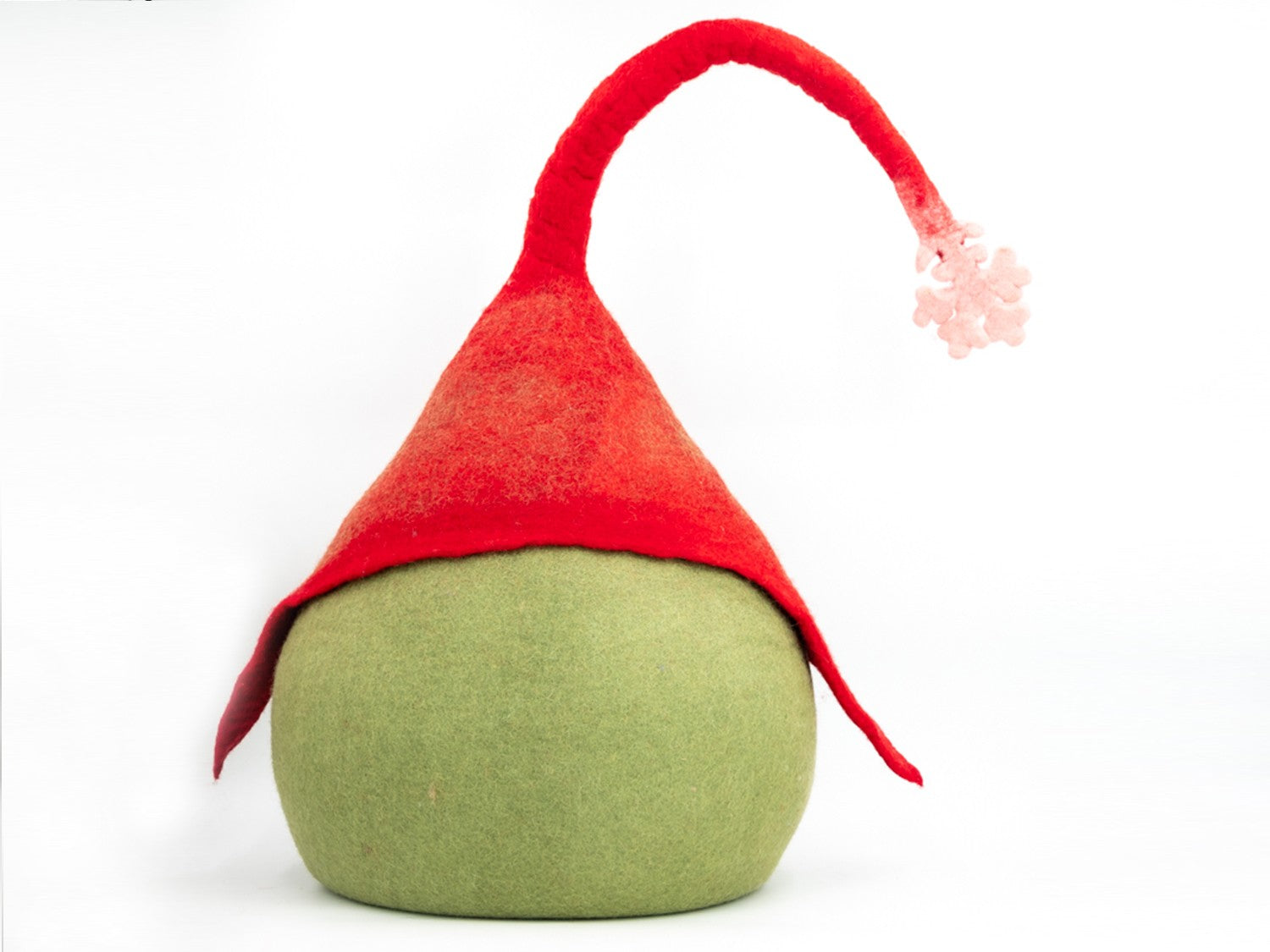 Green gnome with a red hat on a white background